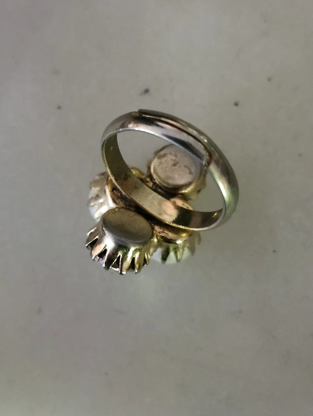 Vtg Faux Pearl and Aurora Crystal Cluster Ring